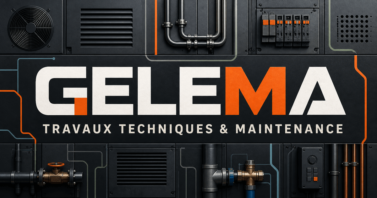 Composition graphique d'équipements techniques GELEMA : ventilation, canalisations et commande électrique
